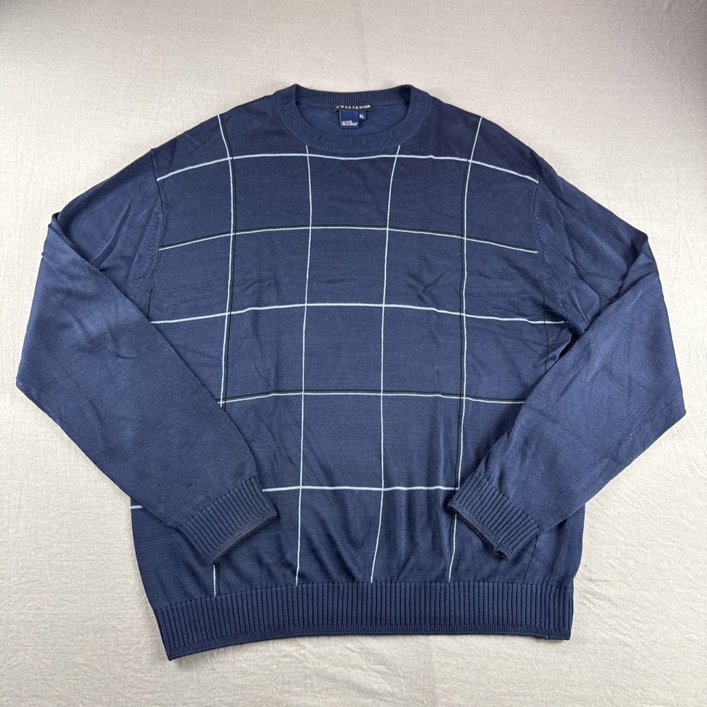 Tulliano Sweatshirt Mens XL Blue Check Grandpa Sweater Old Money Coastal Vintage